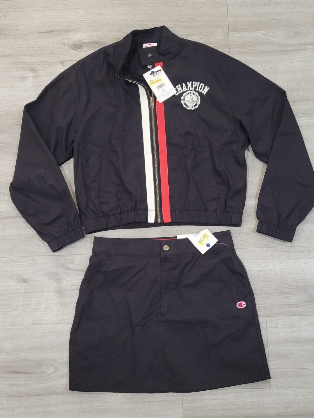 Champion Black Track Jacket with Red & White Stripe
